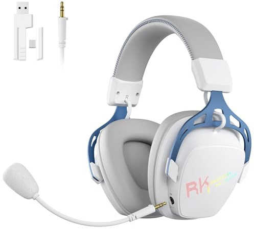 RK ROYAL KLUDGE HG103 Wireless Gaming Headset for PS5/4, Xbox, PC, Switch, BT5.3/2.4G/3.5mm Wired RGB Over Ear Headphones with Noise Canceling Mic, 50mm Drivers, 7.1 Surround Sound for FPS Game