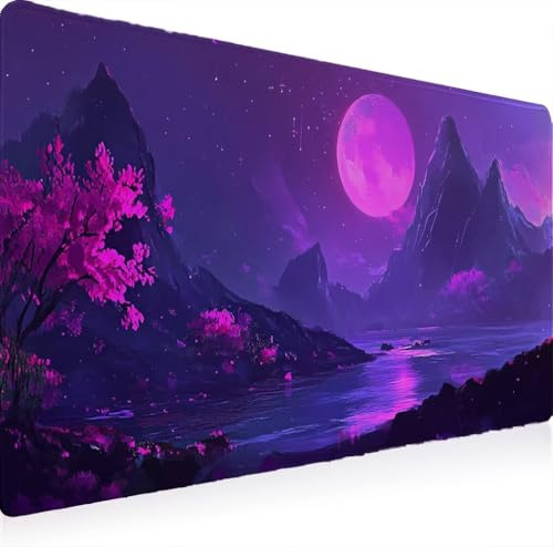 Tapis de Souris, Tapis Souris XXL 1200 x 600 Gamer Mousepad, Rubber Base en Imperméable, Grand Bureau Gaming Mouse Pad Bords Cousus Imperméable Antidérapant pour Bureau Lune Montagne 2 W0G1-1043