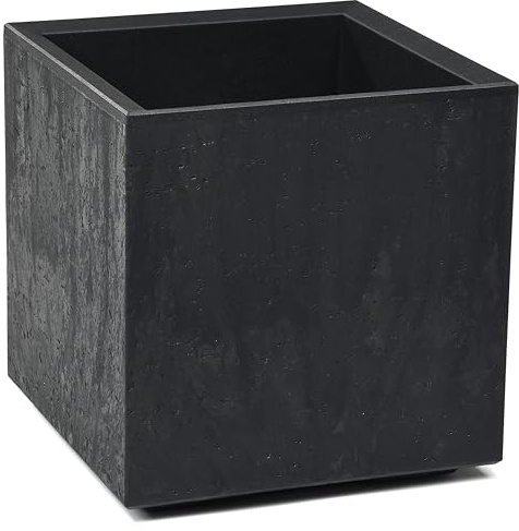 Tymar Macetero con ruedas 30x30x30 grande para exterior, gran maceta, jardineras, cubremaceta grande XL aspecto hormigón plástico_KARO (hormigón negro)