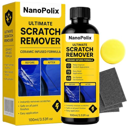 NanoPolix Scratch Remover, Car Paint Repair Paste for Light Scratches, Swirl Marks, Scuffs & Water Spots, Polishing Compound Restores Shine, Safe for All Paint Colors, with 1 Sponge 3 Cloths (1Kit)