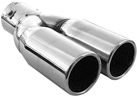 Auspuffblende Doppelrohr Endrohr Edelstahl Auto Endrohrblenden Auspuffendrohr Auspuffrohr Tuning Universell Schalldampf Blende Sport Rund Chrom Auspuffspitzen 43-55 mm
