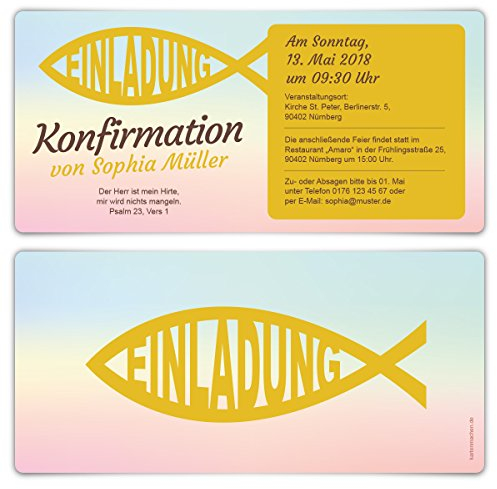80 x Konfirmation Einladungskarten Konfirmationseinladungen Konfirmationskarten - Bunter Jesus Fisch