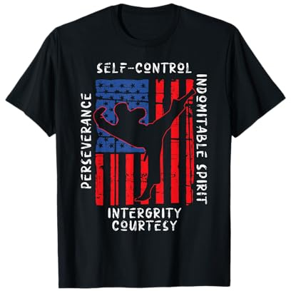US Flag Taekwondo Five Tenets Vintage Martial Art Lover Gift T-Shirt