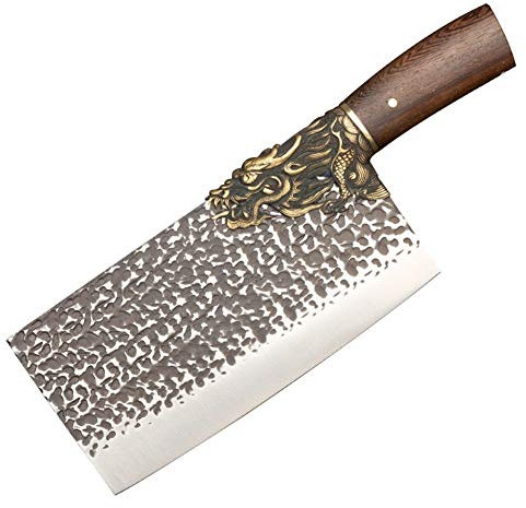 FOOSKOO Coltello da Cuoco Coltello da Cucina Mannaia 7IN con Manico in Legno Coltello in Acciaio Inossidabile di Damasco per Tagliare Verdure, Carne e Altri Alimenti