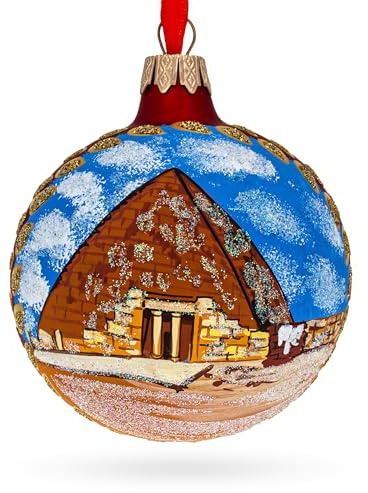 Egyptian Pyramids Glass Ball Christmas Ornament 4 Inches
