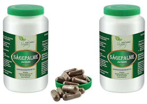 VITA IDEAL Vegan® SÄGEPALME 2x 360 KAPSELN - Saw Palmetto -Tagesportion 1100mg Säge - Palme reines Pulver. Pflanzlich, natürlich und ohne Zusatzstoffe