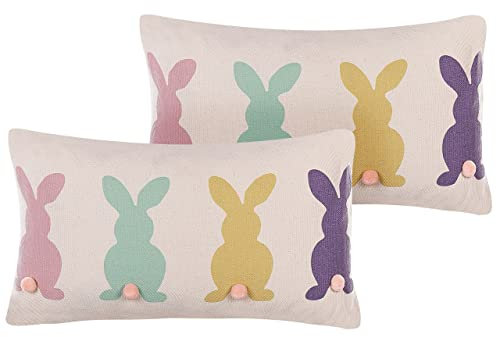 Beliani Dekokissen Kaninchenmuster Baumwolle/Polyester 30x50 cm im 2er Set beige Clusia