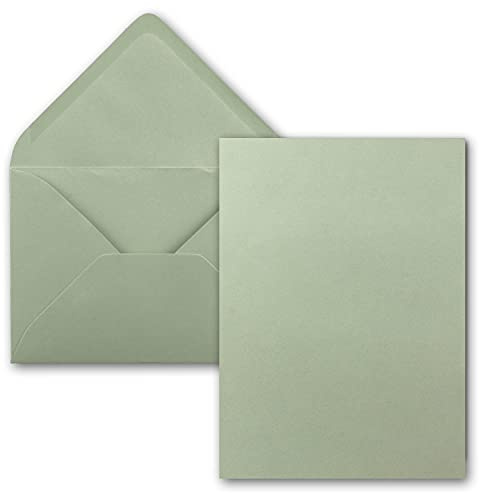 FarbenFroh by GUSTAV NEUSER 25 Stück Karte mit Umschlag Set - Einzel-Karten Din A5-14,8 x 21 cm Eukalyptus mit Brief-Umschlägen Din C5-15,4 x 22 cm Eukalyptus - Nassklebung