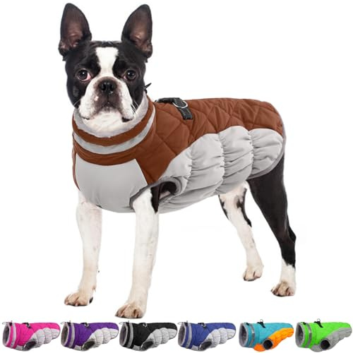 OUOBOB Hunde-Winterjacke, gemütlich, reflektierend, wasserdicht, Winddicht, warmes Haustierkleidung, bequem, kaltes Wetter, Fleece-Bekleidung, mittelgroße und große Hunde, Welpen