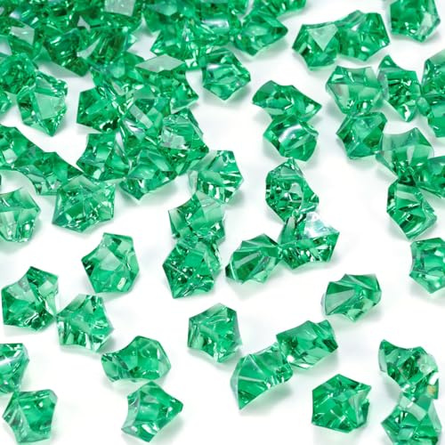 DomeStar 150PCS Fake Ice, Vase Fillers Green Acrylic Fake Diamonds Plastic Gems for Fish Tank Table Scatter Decoration