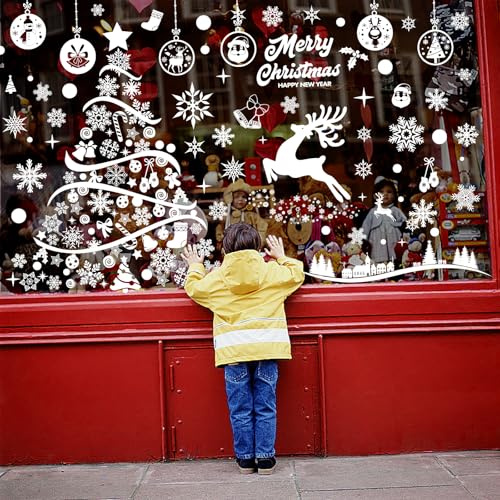 TOMEEK 120 Stück Weihnachts Schneeflocken-Fensteraufkleber Fensterdekoration Wiederverwendbare doppelseitige elektrostatische PVC-Aufkleber für Weihnachtsfeiern, Neujahrszubehör und DIY-Dekorationen