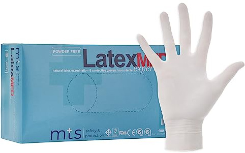 MTS Safety & Protection Engångshandskar S - 100 stycken/låda latexhandskar vita - engångshandskar puderfria handskar naturliga latexgummihandskar engångshandskar (S, 100 stycken)