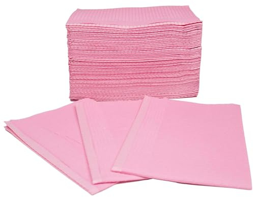 125 Pink Disposable Dental Bibs 13x18 | 3 Ply Waterproof Dental/Tattoo/Nail Bib for Patients | Dental Tray Covers, Salon Cover | Disposable Patient Bibs, Dental Bibs Disposable (125, Pink)