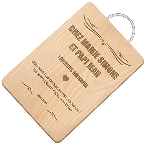 Maverton Planche à découper personnalisable pour couple, Planche en bois | Avec manche en métal pour parents, famille, Plateau apéritif pour amis, souvenir de mariage, Cadeau Noel, Grands-parents