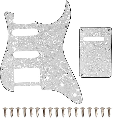 SAPHUE 11 Holes Strat Electric Guitar Pickguard and BackPlate Set for Fender US/Mexico Made Standard Stratocaster Modern Style Guitar Parts (HSS,3Ply White Pearl)
