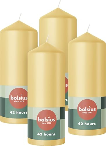 Bolsius Candele a colonna, colore beige, confezione da 4, 15 x 6 cm