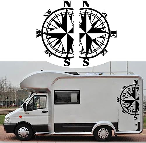 FACULX 2 stücke Kompass Aufkleber Aufkleber für Auto Haube Auto Körper Seitentür Kompass Grafik Auto Aufkleber Wasserdicht Vinyl Streifen Aufkleber Für LKW SUV Off-Road Fahrzeuge Wohnwagen