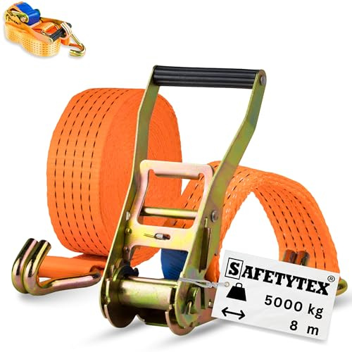 Safetytex Spanngurt 5 t 50 mm 8 m Ratsche Spitzhaken zweiteilig (2 Stück) | 5000 daN, Polyester Zurrgurt, sicherer Transport, Verzurren, Ladungssicherung, hohe Zugkraft, langlebig