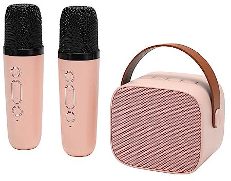Karaoke Maschine für Erwachsene und, Tragbarer BT Karaoke Lautsprecher mit 2 Kabellosen Mikrofonen, Stereo Sound Zum Singen von Karaoke für Home Party, KTV (Rosa)