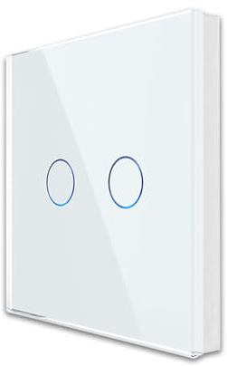 Luxus-Time Funk Lichtschalter im Glasrahmen Aluminiumrahmen Smart Home Schalter Untzerputz Einbau Dosen fernsteuerung Fernbedienung (2-facher Funkschalter mit Batterie zum Nachrüsten, Weiß-Glas)