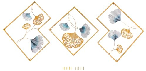 LUNICASHA Wanddeko Metall, 3 Stück Ginkgo Leaf Wanddekoration, Moderner Luxus Wandschmuck, Metall Bild Wandschmuck, Wanddekoration für Garten Wohnzimmer Schlafzimmer Esszimmer