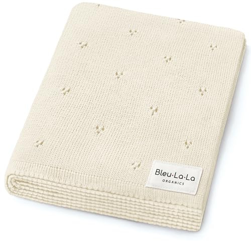 Bleu La La Bio Babydecke - 100% Luxuriöse Bio-Weichbaumwollstrick Warme gemütliche Kuscheldecke für Kinderwagen und Wiege Decke für Babys für Neugeborene Säuglinge und Kleinkinder (Creme)