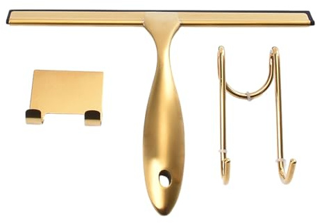 Zeizafa Limpiador para Hogar Raspador Baño Mampara Ducha Herramienta Limpieza Ventanas Raspador Escurridor Limpiador Silicona Vidrio Acero Inoxidable Dorado