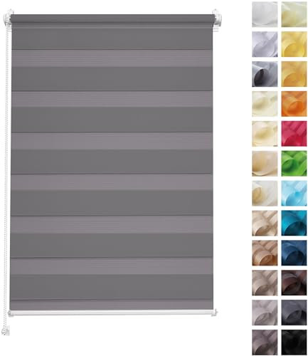 Rettika Doppelrollo Klemmfix ohne Bohren – Dunkelgrau – Breite 115 cm, Höhe 220 cm – Duo Rollo für Innenräume, Sichtschutz Fensterrollo mit Lichtregulierung