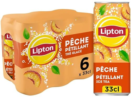 LIPTON Ice Tea Thé Glacé Pétillant Saveur Pêche - Lot de 24x33cl