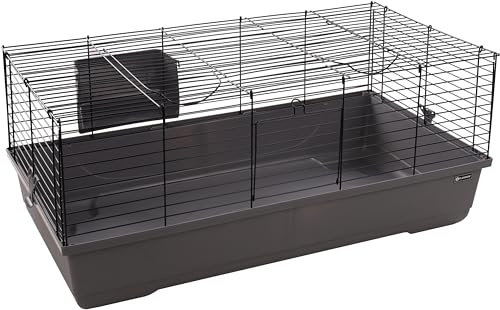 Flamingo Mobi gnagarbur M grå – 99 x 53 x 42,5 cm – bur för marsvin och dvärgkaniner – med höställ, 2 dörrar och solid konstruktion