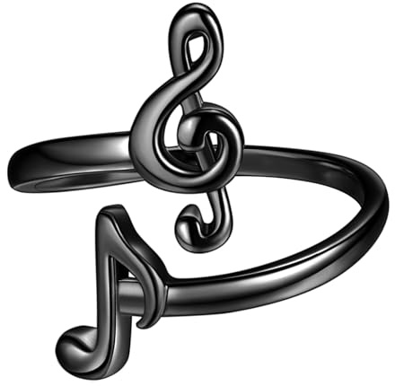 SEIHOP Bague réglable en forme de note de musique - En forme de cœur - Clé de sol - Argent / Or 18 carats / Noir - Bijoux cadeaux pour les amateurs de musique - KR0026, taille unique, Cristal