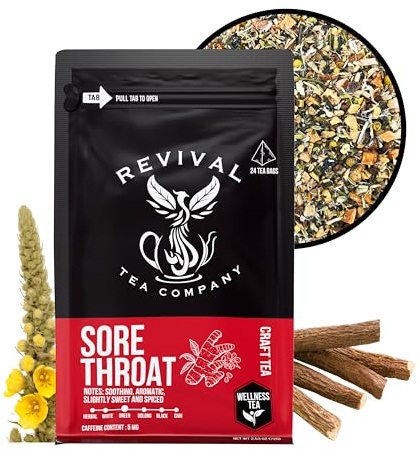Sore Throat Tea - Wellness Tea Made with Elm Bark, Licorice Root and Marshmallow Root with Herbal and Medicinal Properties - Low Caffeine - 24 Tea Bags