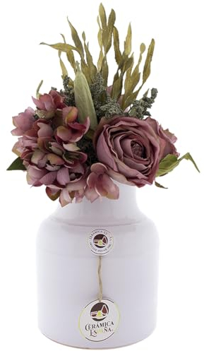 CERÁMICA ESPAÑA Vase décoratif en terre cuite - Vase en céramique - Vase à fleurs - Vase à fleurs - Plumeau décoratif - Blanc - Modèle D02 - 15 x 15 x 20 cm