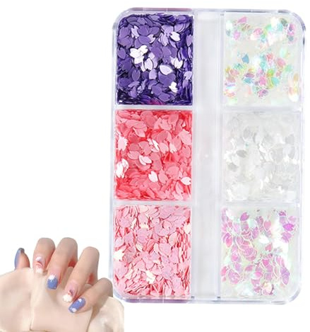 Blommor Nail Glitter, Nail Charm, 6-färger blomma paljett våren nagelberlock manikyr, Holographic Sakura Petal Nail Glitter Flakes för kvinnor Nageldekoration