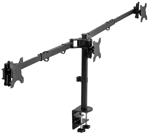 VIVO STAND-TS03C - Supporto da scrivania per 3 schermi fino a 10 kg, adatto a ultrawides fino a 96,5 cm su staffa centrale, bracci telescopici regolabili, installazione a parete, colore: nero