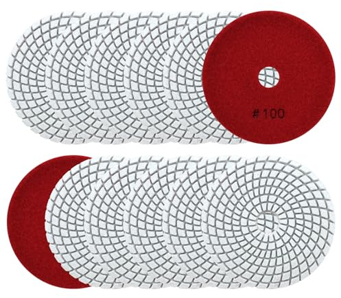 QUEFORET Diamant Polierpads Körnung 100-12 Stücke Nass Polierscheiben 100mm für Granit Marmor Quarz Kunststein, für Winkelschleifer