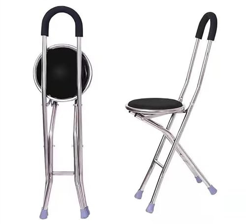 Orthologics™ Folding Aluminium Travel Walking Stick Cane Seat with Padded Stool 4 Leg Chair Sturdy Men Unisex Portable Disability Elderly Medical Aid Support M8