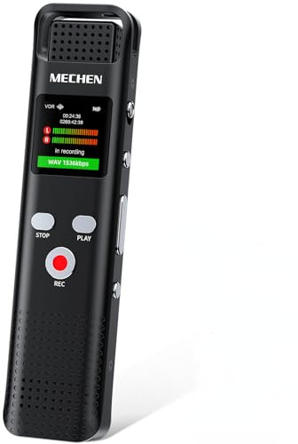 MECHEN 64GB Diktiergerät Digital, 1536kbps Aufnahmegerät mit MP3-Player, HD-Klangqualität, Rauschunterdrückung Voice Recorder mit Sprachsteuerung Aufnahmefunktion für Vortrag Treffen