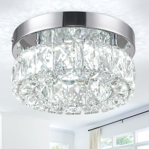 LEONTYNE Kristall Deckenlamp Moderne LED Deckenleuchte Rund 16W mit K9-Kristall & Edelstahlrahmen | 20cm Ø Ultrakompakt, 85-265V Breitspannung, Für Küche Flur Kleiderschrank Eingangsbereich