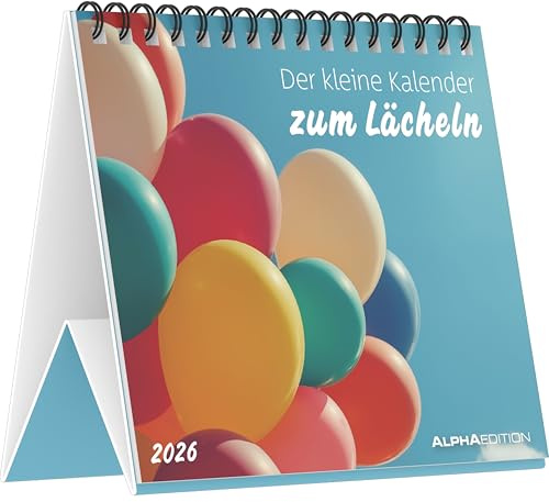 Alpha Edition - Der kleine Kalender zum Lächeln 2026 – Tischkalender 14×12 cm mit 12 fröhlichen Motiven & Sprüchen, dekorativer Aufstellkalender für Zuhause, Büro & als Geschenkidee