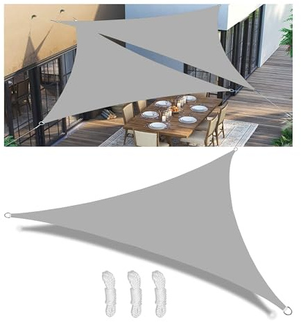 Toldo Vela de Sombra Impermeable Triangular Toldos Exterior Terraza Protección Rayos UV Resistente al Desgarro con 3 Cuerdas Fijas para Terraza Balcon Patio Exteriores Jardín Gris Claro 1.6x1.6x2.3M