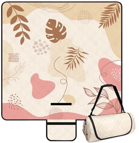 Picknickdecke Wasserdicht Waschbar 200x200cm, Picknick Decke Outdoor Reise, Stranddecke Sandfrei Rosa, Strandmatte Faltbar mit Schultergurte und Isoliert Gepolstert für Camping Park Strand Sandfeste