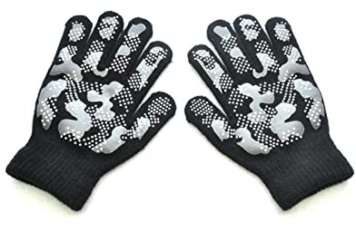 Weihnachtshandschuhe Kinder Winter Warme Gestrickte Handschuhe Kind Handschuhe Jungen Mädchen Outdoor Sports rutschfeste Tarnung PVC Offsethandschuhe for 5-11Y Weihnachtshandschuhe Kinder(Black)