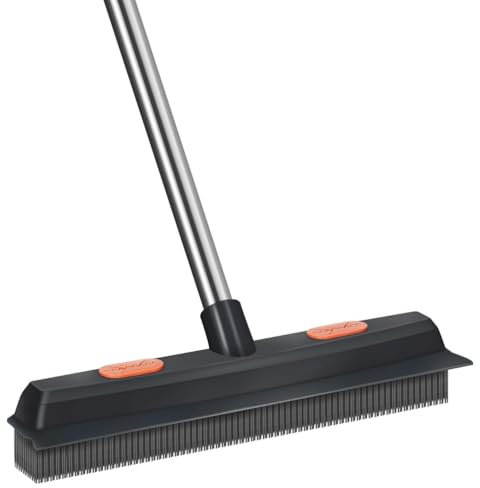 Escoba de goma, escoba de goma 2 en 1 con escobilla de goma, escobas de goma de mango largo ajustable, cepillo para fregar el suelo, para eliminar el pelo de mascotas, gatos, perros, alfombras, cocina