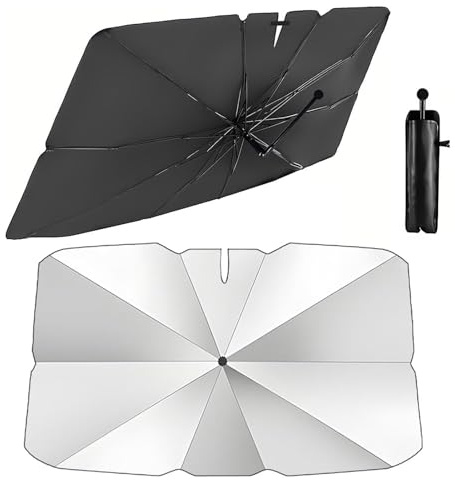 140x80 cm groß Sonnenschirm Auto, Sonnenschutz Auto frontscheibe Frontscheibe Faltbar, 360° drehbarer Griff, Carbonfaser-Skelett, UV-Schutz Sonnenschirm, Universal für die meisten Fahrzeuge
