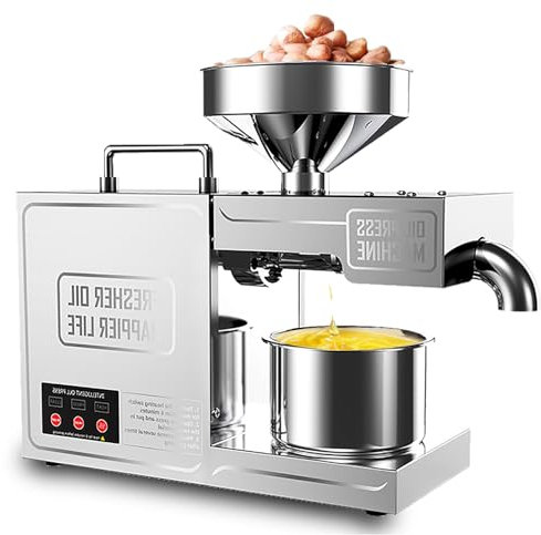 RoyceBee Commercial Automatic Oil Press Machine, 820W Cold Hot Press Stainless Steel Seed Oil Maker, Electric Oil Press Machine for Peanut Sesame Canola Soybean Sunflower Seeds