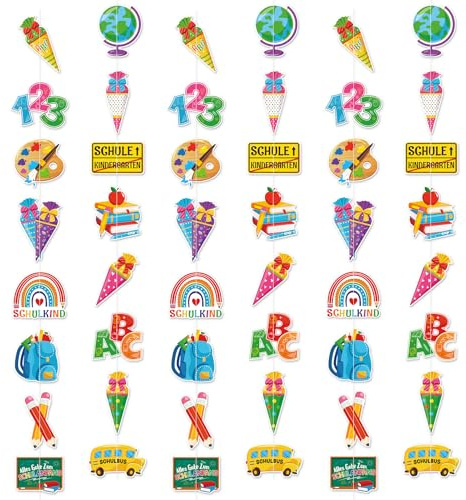 HOWAF Einschulung Deko, Schulkind Girlande 123 ABC Zuckertüte Schultüte Girlande, Einschulung Banner für Schuleinführung Schulanfang Deko