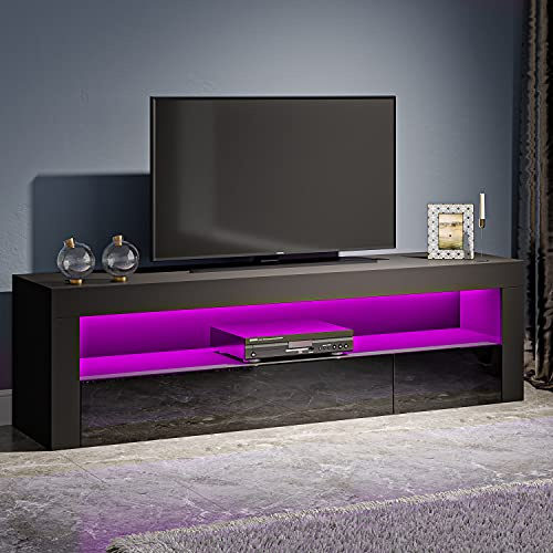 Panana Modern TV Unit Stand Cabinet with RGB LED Lights, High Gloss Front and Matt Body Media Storage Center for Living Room, 120x35x45cm (Black)