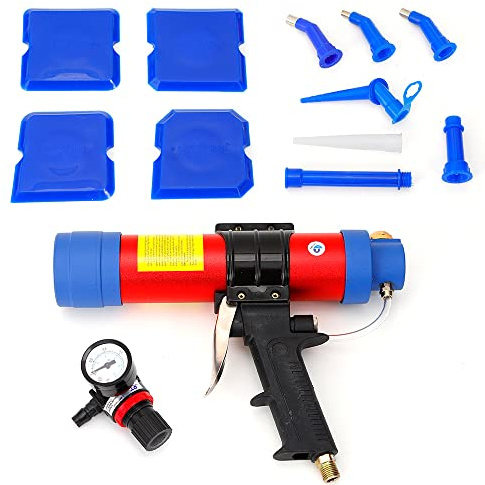 310Ml Pneumatische Glasklebepistole – Profi Druckluft Kartuschenpistole mit 10 Düsen & Alu-Gehäuse | 6 Bar Kaltklebepistole für Glas/Metall/Holz | Inkl. Manometer & Sicherheitsabschaltung