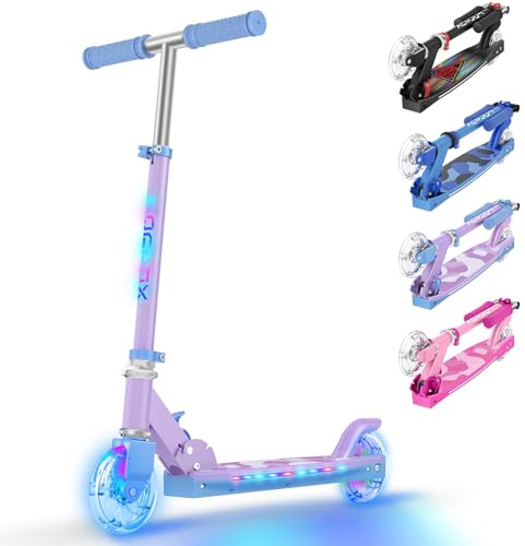 TONBUX Roller Kinder 6 Jahren, Kinder Roller mit Cool Beleuchteten Stangen, Rädern und Deck, 3-Stufig Höhenverstellbarer Kinderroller, Faltbarer Leichter Scooter Kinder von 5 bis 12 Jahren